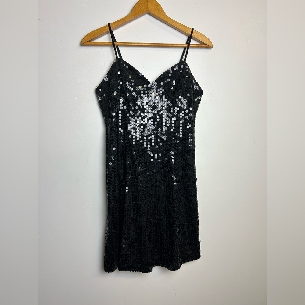 VTG Y2K Micro Mini Dress Niteline Della Roufogali 6 Black Sequin‎ Beaded Hoco